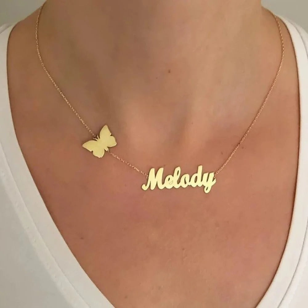 Name Necklace With Butterfly Design